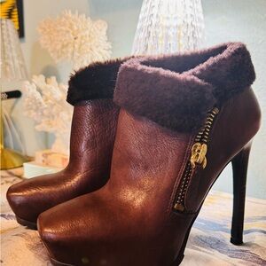 Guess Brown Heeled Boots with Stacked Heel